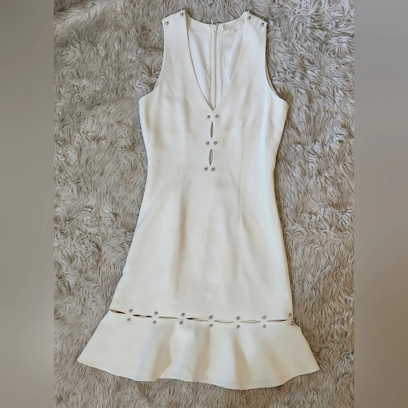 Johnathan Simkhai White Flare Dress Size 0 XS Metal Studs Barbel - Picture 1 of 11